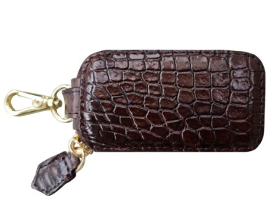 Crocodile Dark Brown Key Car Case Holder Keychain Key Bags Zipper Pouch Cover