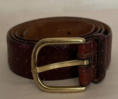JHON HENRY Full Grain  Leather Belt Brass Buckle Brown Size 36