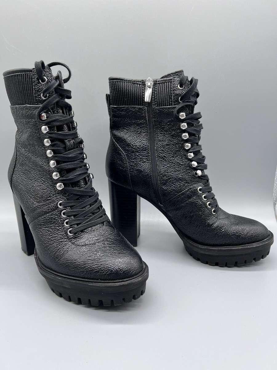 Vince Camuto Ermania Leather Platform Lug Sole Hiker Booties, Size Black