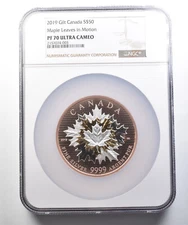 2019 Canada 50 Dollars Gilt Silver Maple Leaves In Motion PF70 UCAM NGC *4418