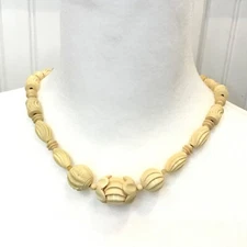 ANTQ 1920's Celluloid Art Deco Necklace Cream & Clear 18” early plastic carved