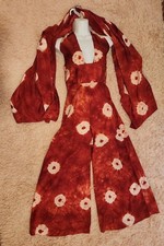 Vintage 70's Tie Dye Halter Palazzo Jumpsuit With Matching Wrap S