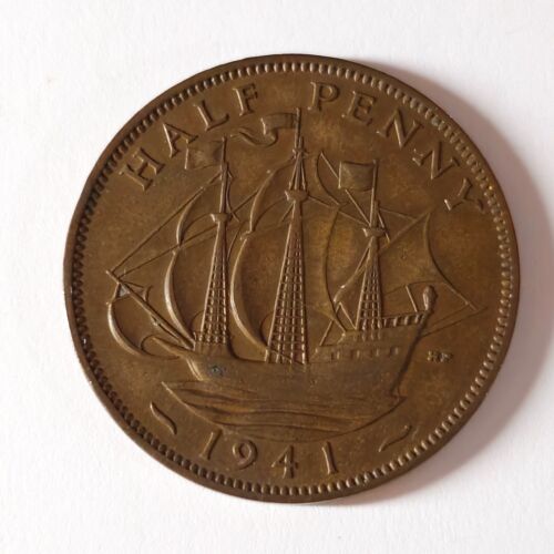 1941 Great Britain UK halfpenny - KM# 844 - SHIP LOW COST - UK-170