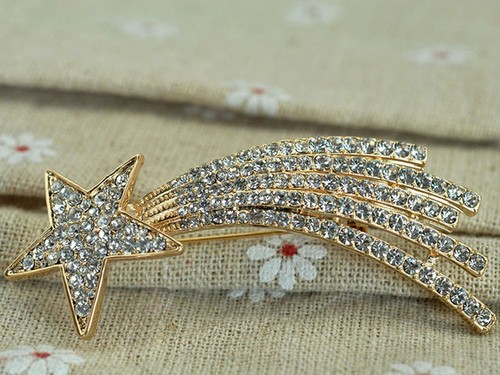 Unique Twinkling Shooting Star Comet Brooch Pin Use Austria Crystal - 7cm Long - Picture 3 of 3