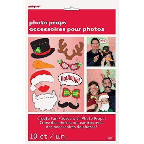 10 Piece Christmas Party Photo Booth Prop Pack Ho Ho Santa Reindeer Snowman - Picture 1 of 9
