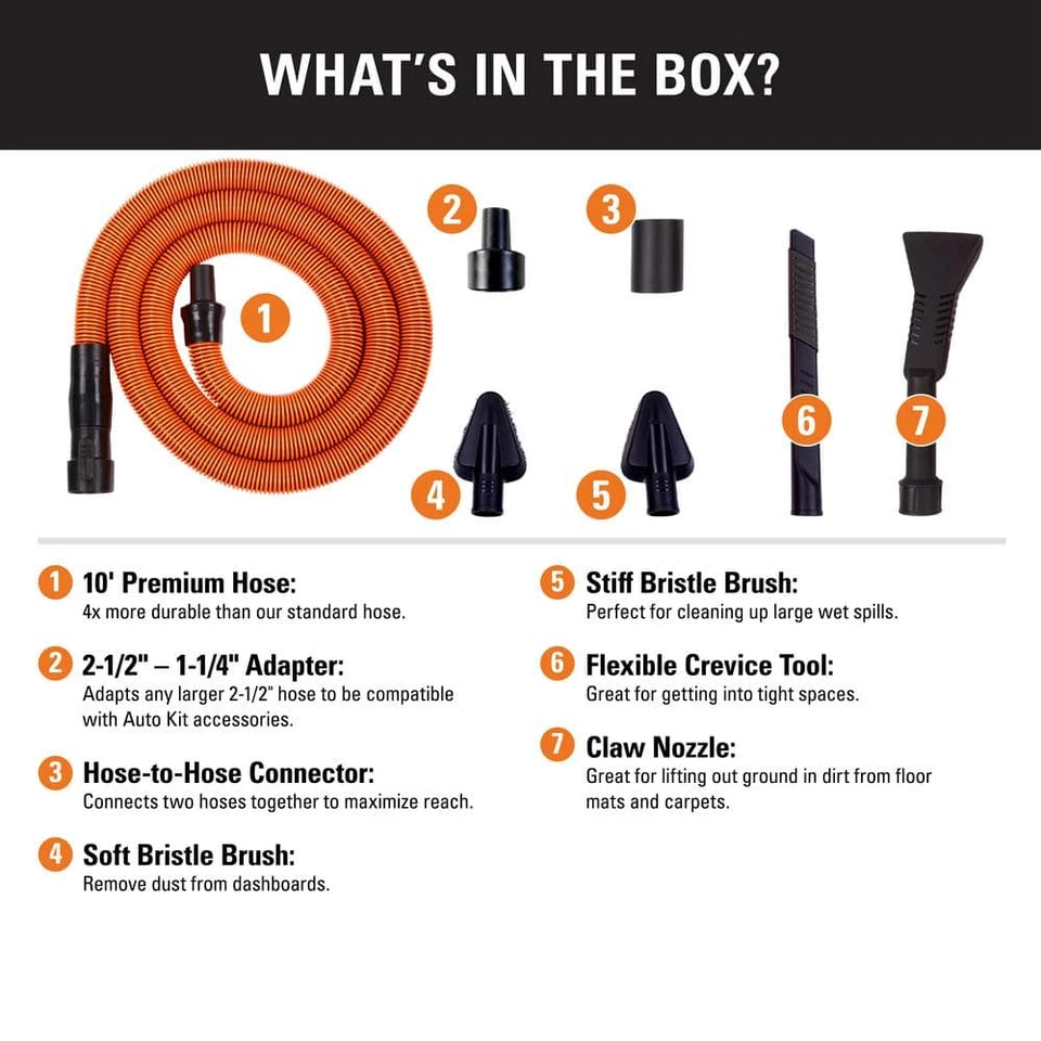 RIDGID #VT2534 1-1/4 pulgadas Kit de limpieza de automóvil premium para aspiradora de taller en seco húmedo RIDGID. Foto 2 de 4