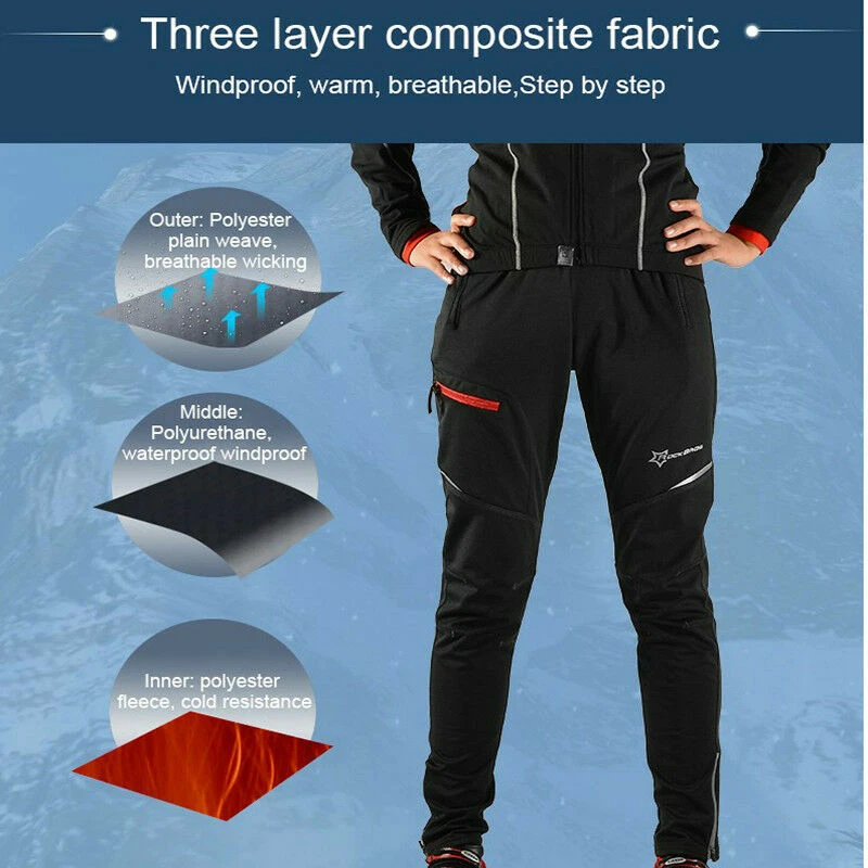 ROCKBROS Men's Thermal Fleece Pants Winter Cycling Sportswear Reflective Trouser - Image 2 of 4