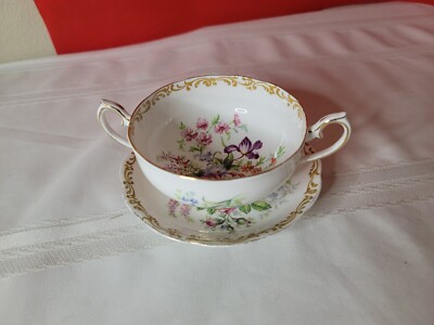 ROYAL ALBERT NOSEGAY BONE CHINA TEA CUP/SOUP & SAUCER MIXED FLOWERS GOLD TRIM