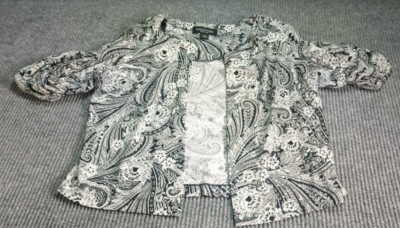 Perceptions Woman Open Blouse Black/White 8 Geometric S-S Casual Elegance Career