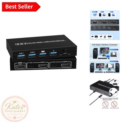 2 in 1 HDMI KVM Switch with USB 3.0 Ports, Ideal for Dual Computer Workspaces
