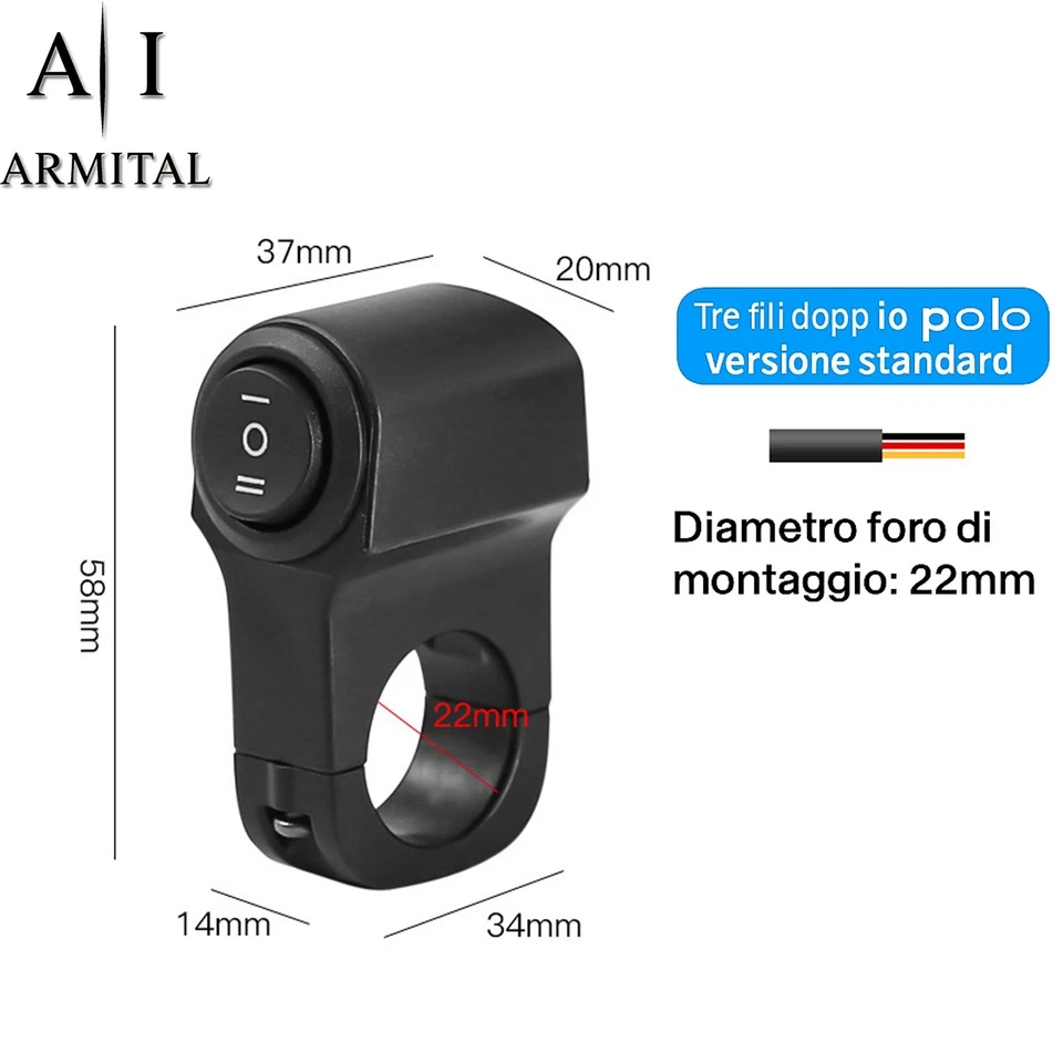 Interruttore Manubrio Moto Universale On Off 12V 10A Per Luci Led ATV Bici CE - Immagine 4 di 4