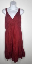 GAP Dress Womens 6 Burgundy Embroidered V Neck Sleeveless Ruffle Hem Midi A-Line