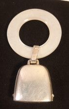 Sterling Silver Baby Rattle Teething Ring Web Silver 1960's Mother of Pearl