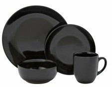 Image of 4, 8, 16 Pcs Square / Round Dinner Set Tableware Dinning Stoneware Set Black