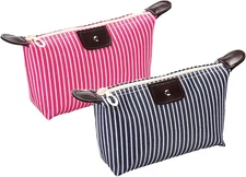 2 Pack Makeup Bag Travel Cosmetic Toiletry Pouch Zipper Preppy Nylon