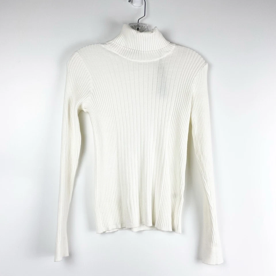 Nuevo Con Etiquetas Tahari Blanco Cuello Alto Suéter Elastizado Viscosa Para Mujer Talla Mediana Foto 3 de 4