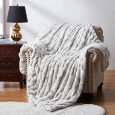 WDCOZY Ruched Faux Fur Throw Blanket Soft Cozy Fluffy Luxurious Blankets Couc...