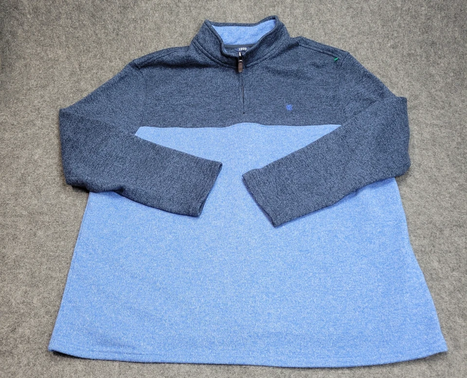 Izod Sweater Mens 2XLT Navy Blue Fleece Lined Knitted Mock Neck 1/4 Zip Pullover - Image 2 of 4