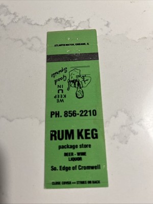Rum Keg Package Store Beer Liquor Cromwell Indiana Matchbook Cover