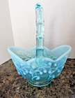 Fenton Lily of the Valley Blue Opalescent Basket 8" Signed