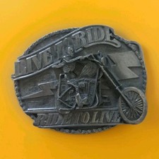 Skeleton Motorcycle "Live To Ride" Belt Buckle Pewter