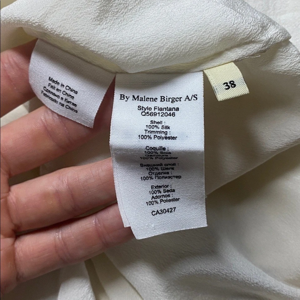 Malene Birger Silk Fringe Trimmed Top Collared Ivory Long Sleeve Button Down - Image 4 of 4