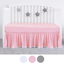 Crib Skirt Toddler Bed Skirt 4 Sides Pleated Dust Ruffle 52"x28" with 14" Drop