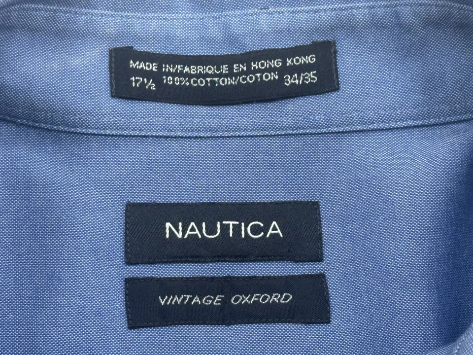 Camisa social Oxford azul masculina Nautica 100% algodão 17,5-34/35 - Imagem 3 de 4