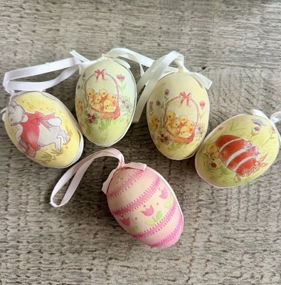 Vintage Paper Easter Eggs (5) Hanging Taiwan Collectible Holiday Chicks Bunnies