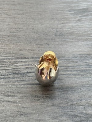 Vintage Avon Gold Chick in Silver Egg Hatching Pin Brooch 1970s Easter Spring