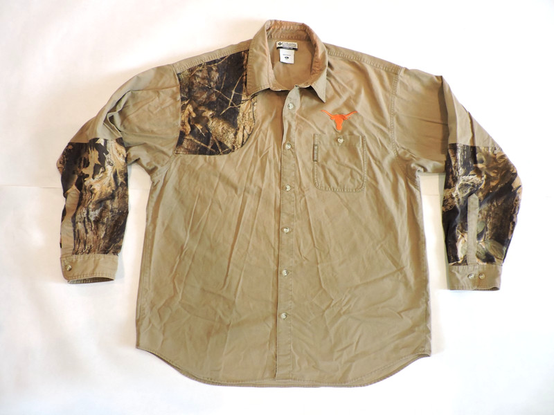 Columbia Long Sleeve Hunting Shirt XL with University of Texas Longhorn on Front