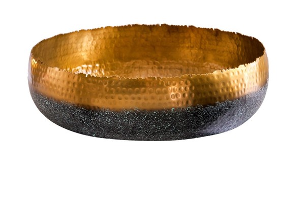 Deko Schale Rund Ø 52 Cm Groß Metall Handarbeit Hammerschlag In Gold Patina-image