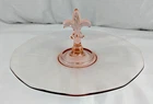 Vtg. Fostoria Pink Depression Glass Tidbit Sandwich Tray w/Fleur De Lis Handle