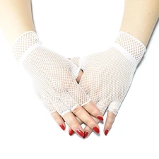 Women’s Fishnet Half Finger Gloves Gothic Punk Short Mesh Mittens for Party