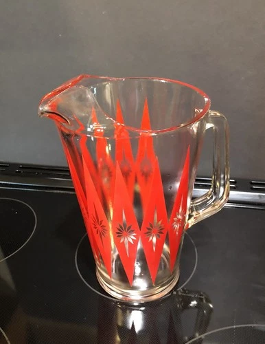 Vtg 1950's Jeanette MGM Pitcher Atomic Red Starburst 64oz