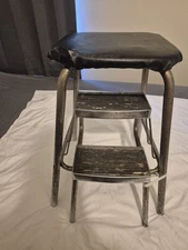 Vintage Black Kitchen Step Stool Ladder Seat w/ fold out Steps