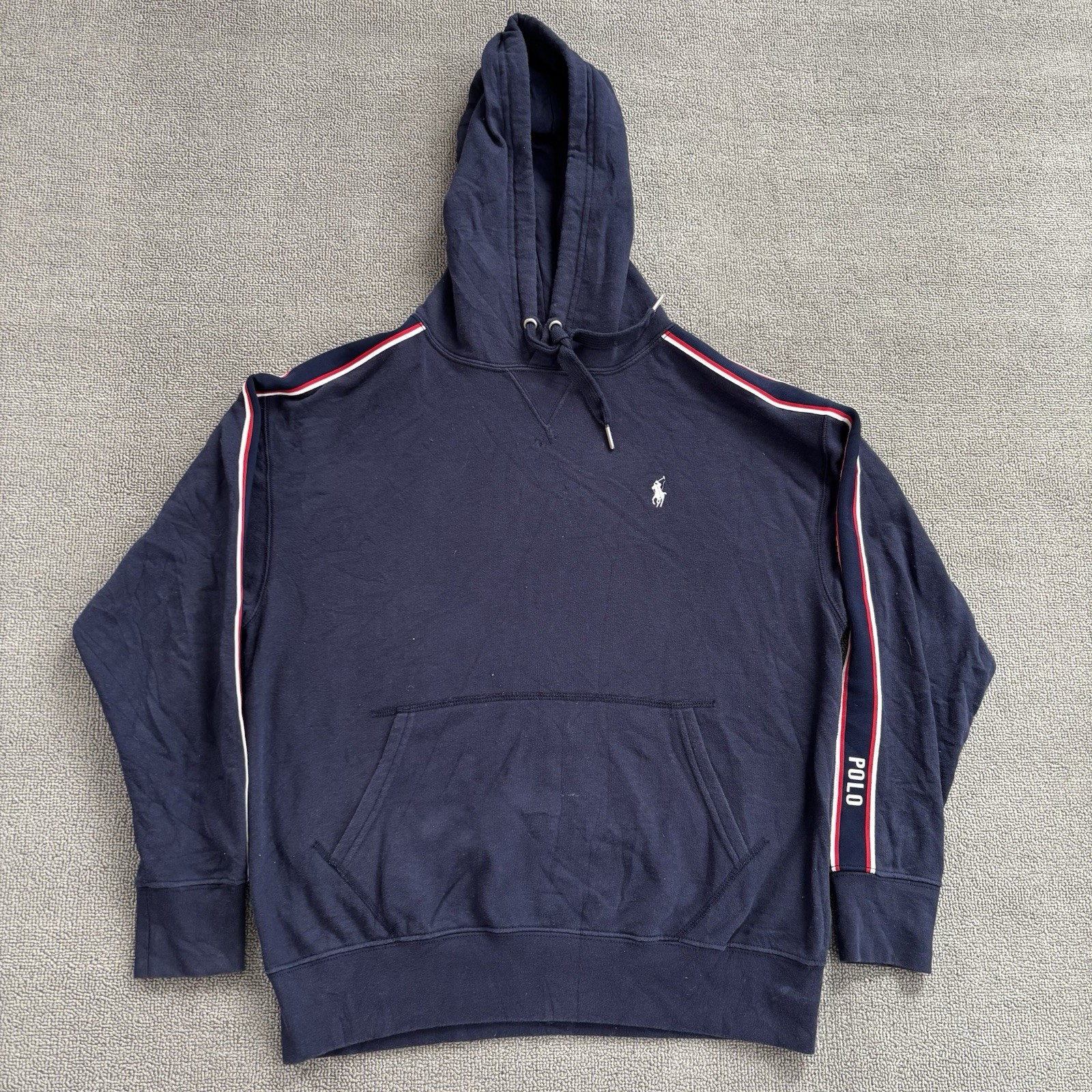 Polo Ralph Lauren felpa con cappuccio uomo blu medio pile pullover pony #374