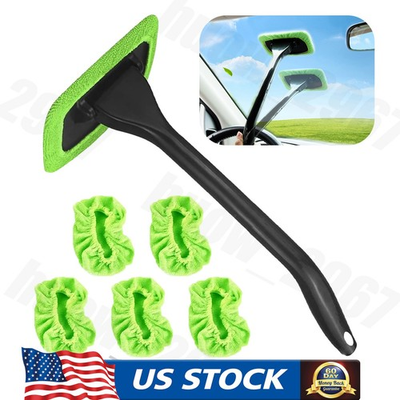 #ad Car Wind Screen Defogger Cleaning Washer Brush Handle And 5 Green Cloths $15.99