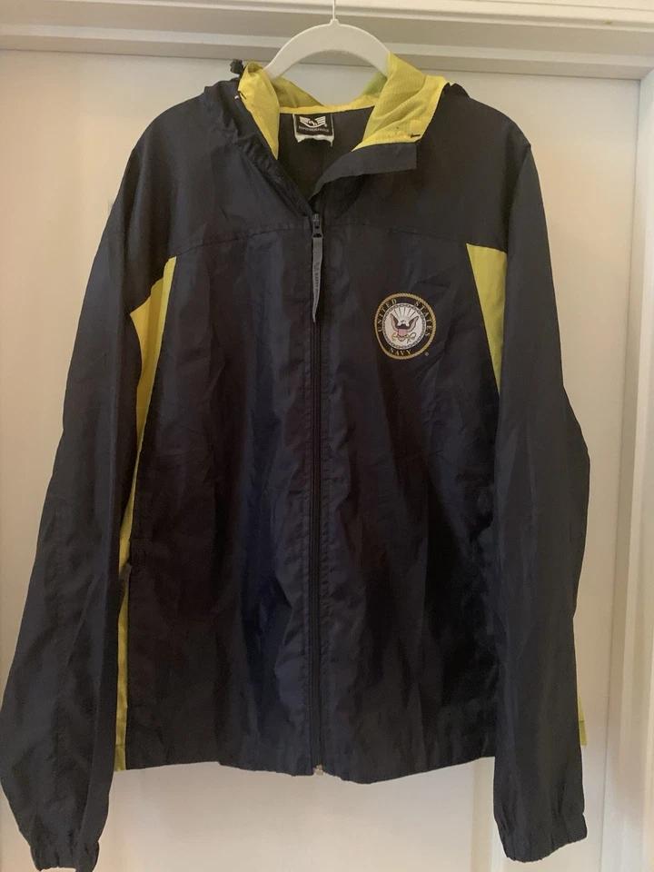 复古 Rapid Dominance 男女通用大号海军军用蓝色黄色风衣 — 第 2/4 张图片