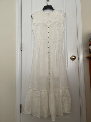 NWT $168 FREE PEOPLE Desert Dazed Button Front Midi Dress Women's In Ivory Sz M