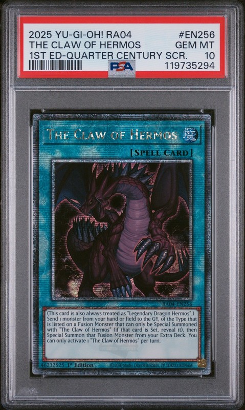 2025 YU-GI-OH! RA04-QUARTER CENTURY STAMPEDE #EN256 THE CLAW OF HERMOS PSA 10
