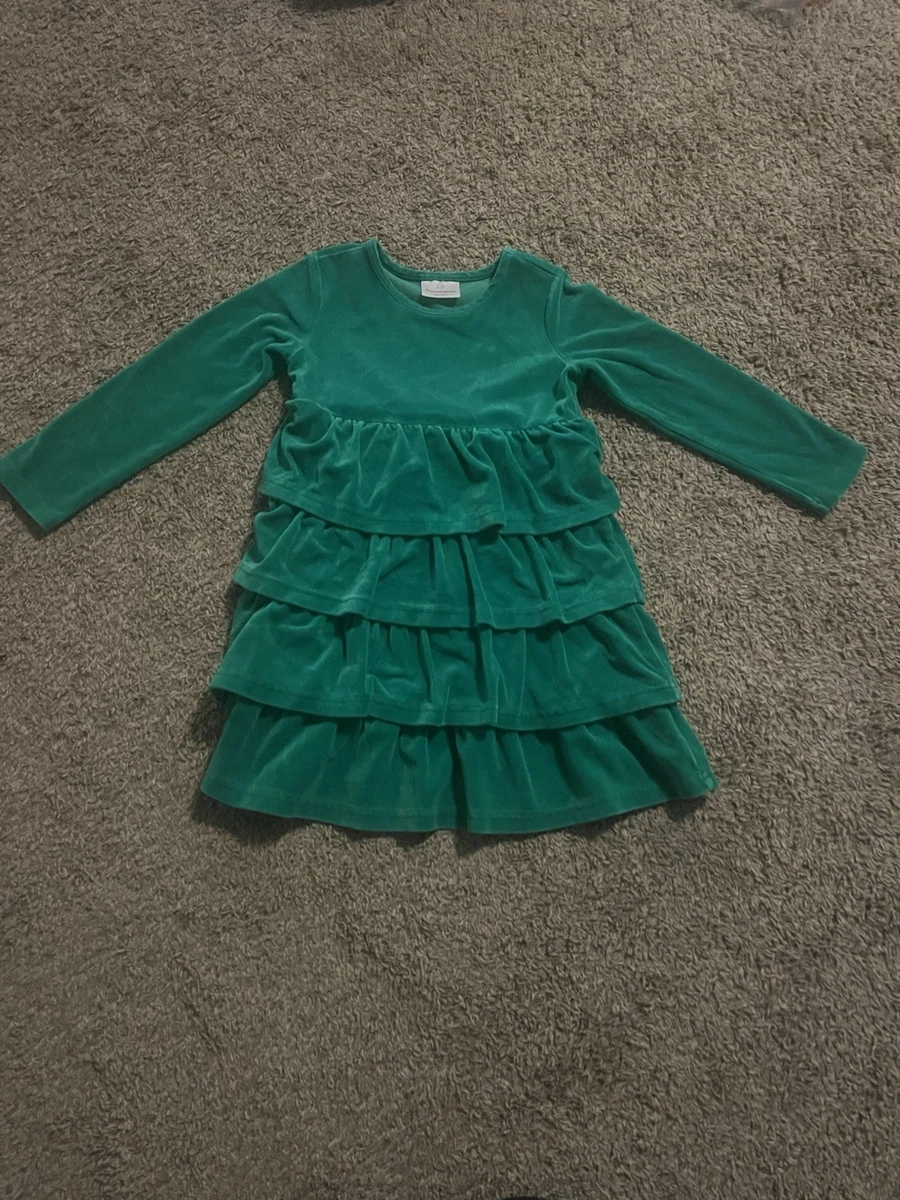 green emerald velvet dress Hanna Andersson Tank Dress with Yellow Lemons, Green Leaves, Pink Flowers and Pockets. Size 10