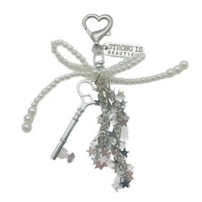 Stylish Pearls Bowknot Keychain Cute Beaded Star Keyrings Charm for Women Bags