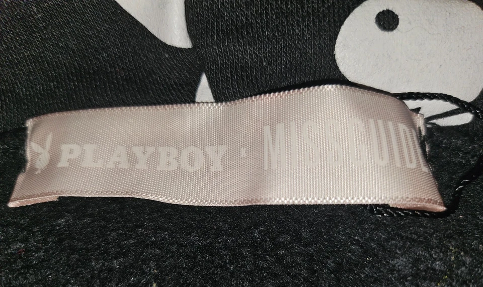 Sudadera con capucha para mujer Playboy X Missguided negra blanca logotipo de conejito recortada preppy talla 8 Foto 2 de 4