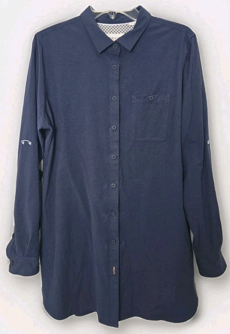Orvis Fishing Shirt Mens L Navy Vented Quick Dry Hiking Outdoor Button Up