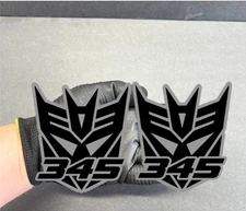 345 Decepticon Transformer Mask ENGRAVED 2PC Car Fender Badge Emblem MULTICOLOR