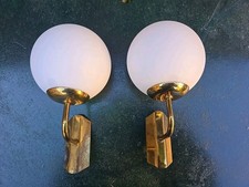 Paire Applique Murale en Verre Opaline et Laiton Design italien Sciolari Reggian