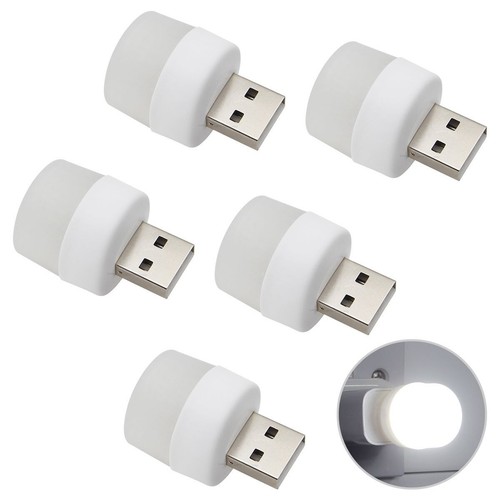 LED Night Light Cool White Mini USB Light 1w Bright Glow Lamp 5 Pack USBNLCW - Picture 1 of 9