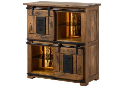 Highboard Mango/Altholz 90x45x100 natur lackiert inklusive Beleuchtung RAILWAY