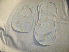 Handmade By Me Infant Toddler Bib and Burp Pad Set. Mint Precious Moments